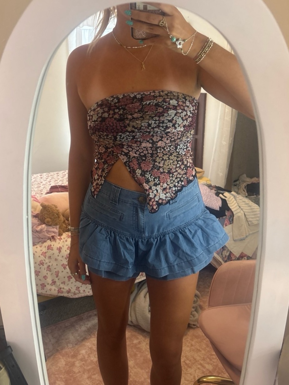 SHEIN Floral Strapless Bandana Top in Black and Pink
